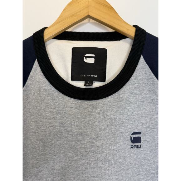 G-Star RAW Malizo R Crewneck Sweatshirt Gray Navy Size L Striped Trim Casual - Picture 2 of 6
